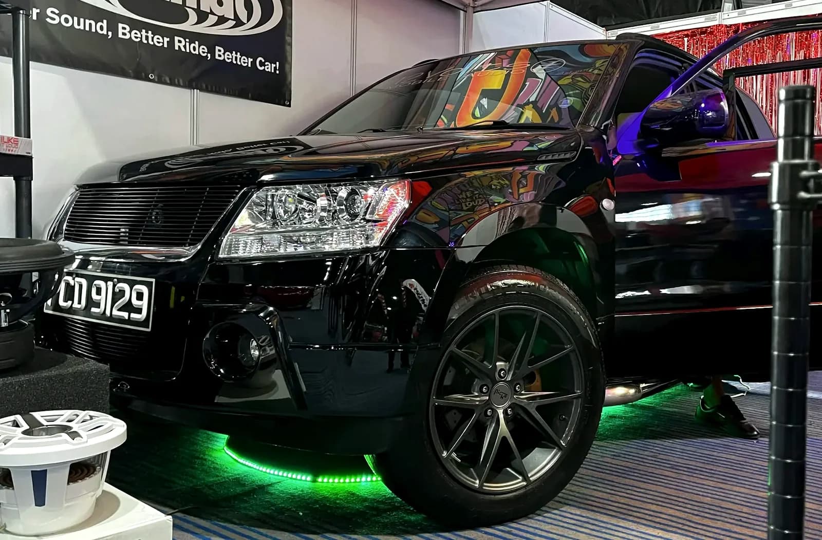A customer's vehicle finished and lit in the Loud & Clear bay